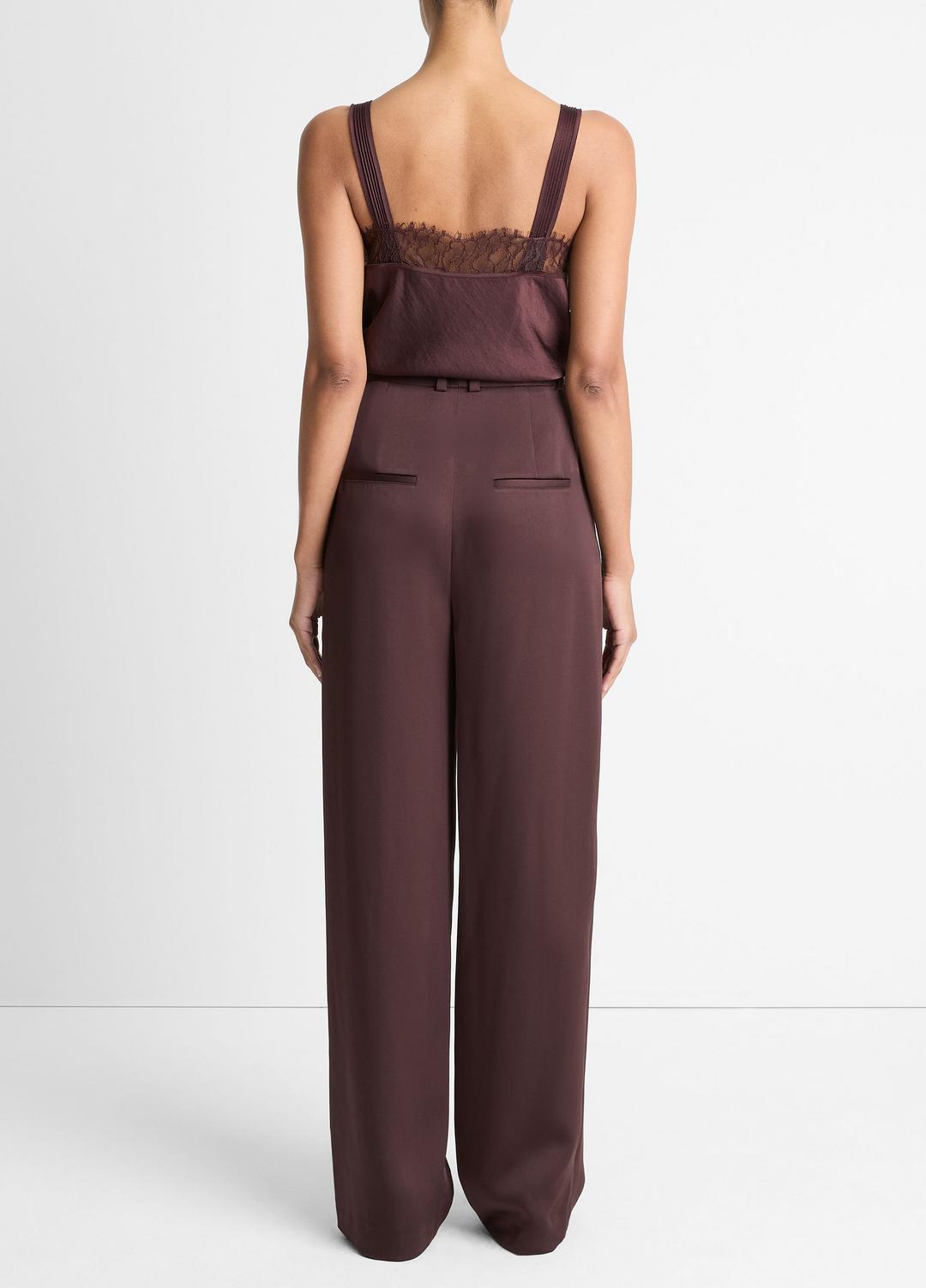 VINCE Women Satin Pleated Wide-Leg Trouser in Trousers