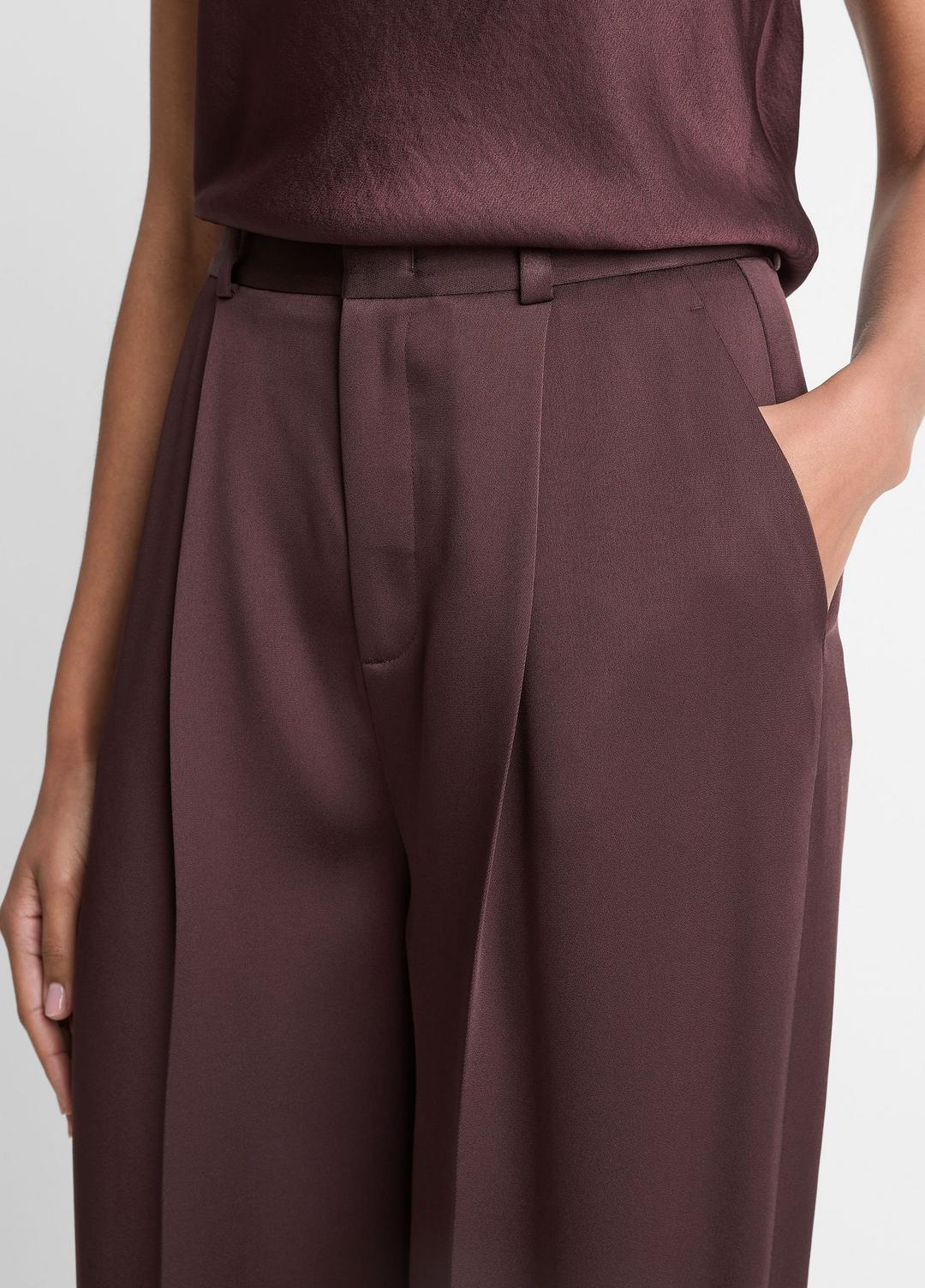 VINCE Women Satin Pleated Wide-Leg Trouser in Trousers