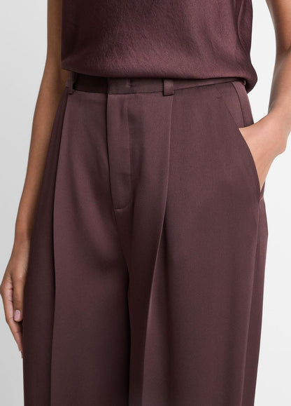 VINCE Women Satin Pleated Wide-Leg Trouser in Trousers