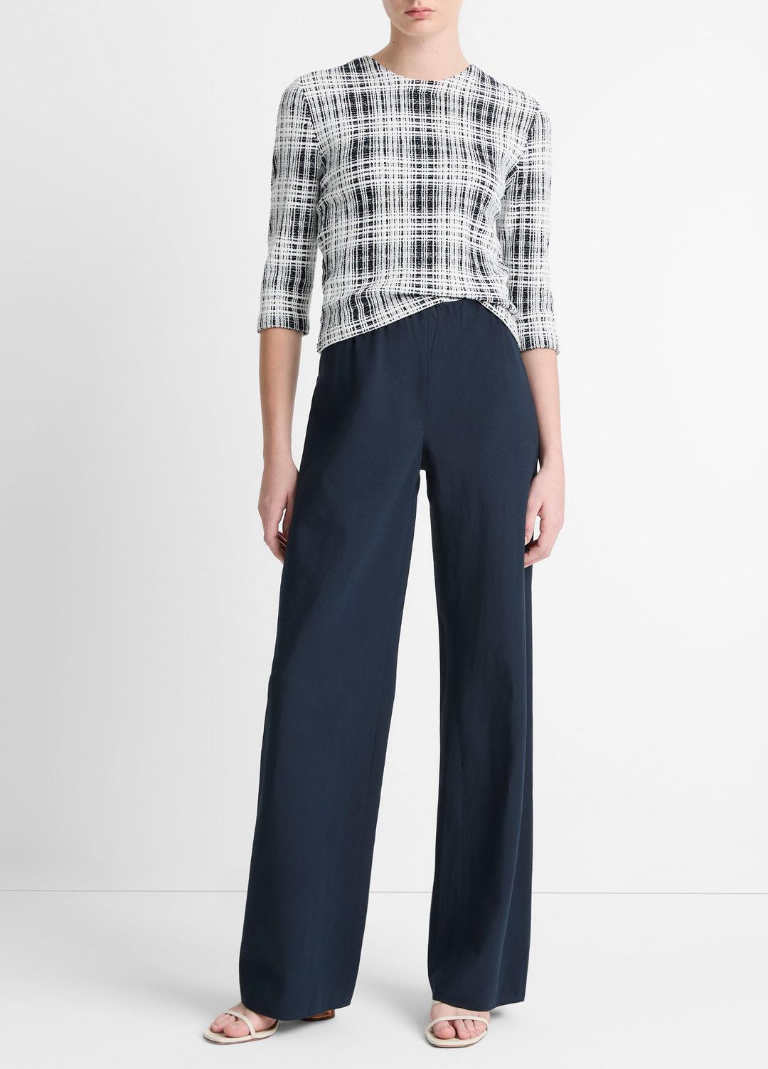 VINCE Women Cotton-Blend High-Waist Bias Pant in Wide Leg