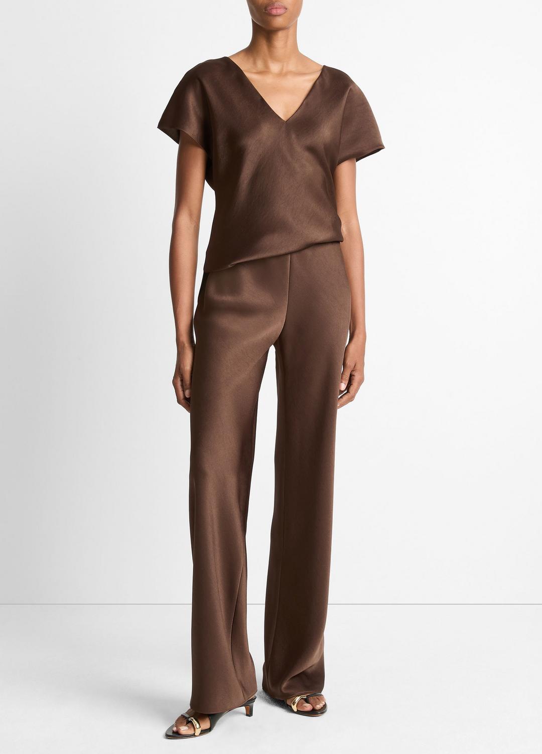 VINCE Women Colette High-Rise Fluid Satin Bias Pant in Trousers