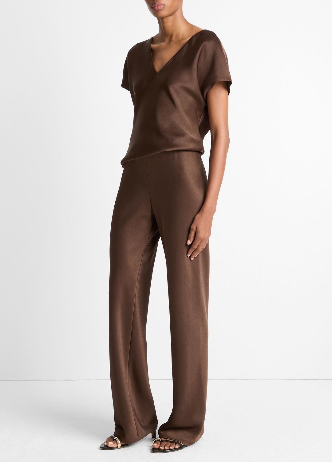 VINCE Women Colette High-Rise Fluid Satin Bias Pant in Trousers