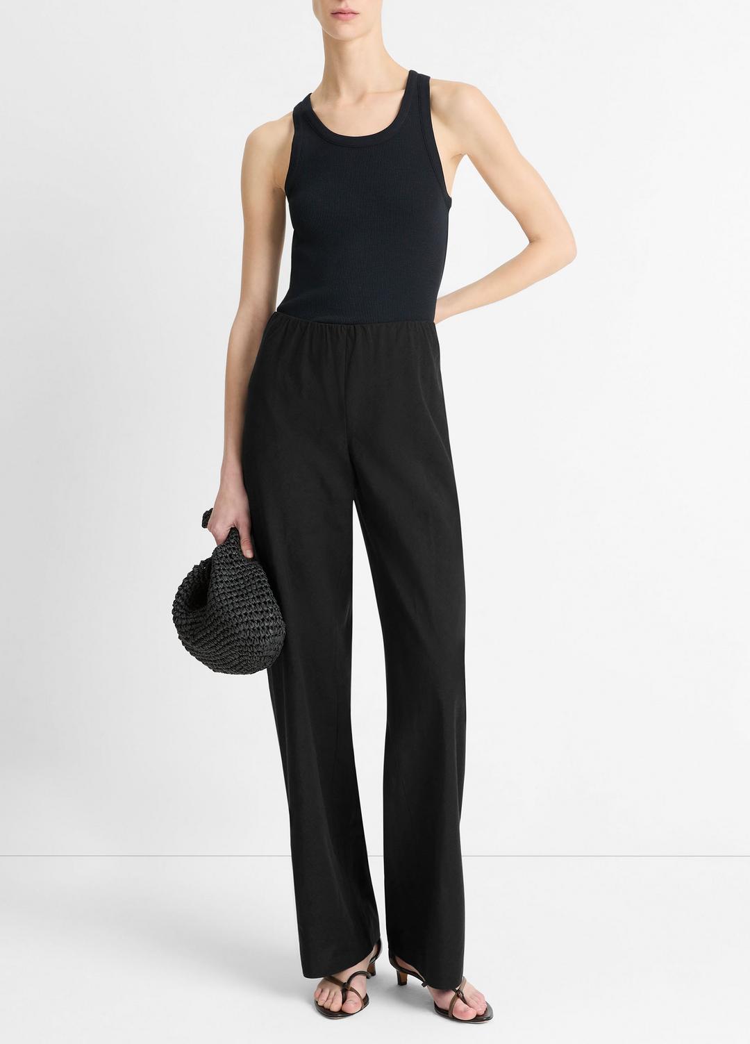 VINCE Women Cotton-Blend High-Waist Bias Pant in Trousers