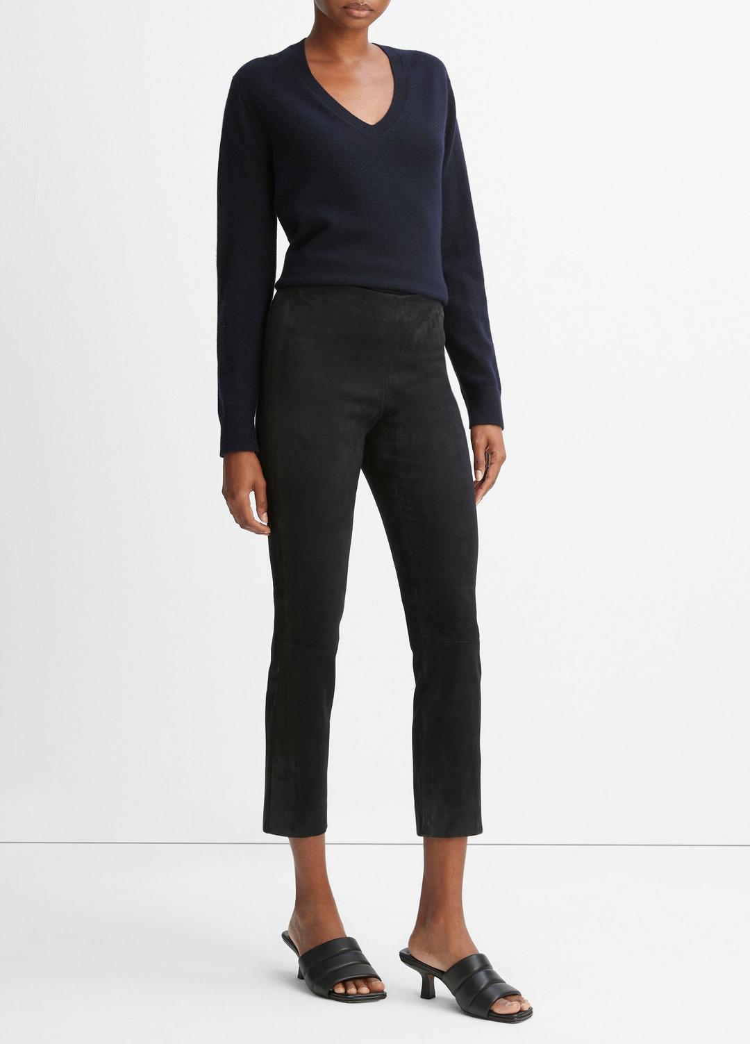 VINCE Women Stretch Suede Split Hem Crop Legging in Leggings