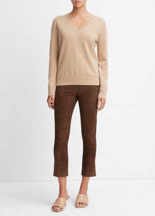 VINCE Women Stretch Suede Split Hem Crop Legging in Leggings
