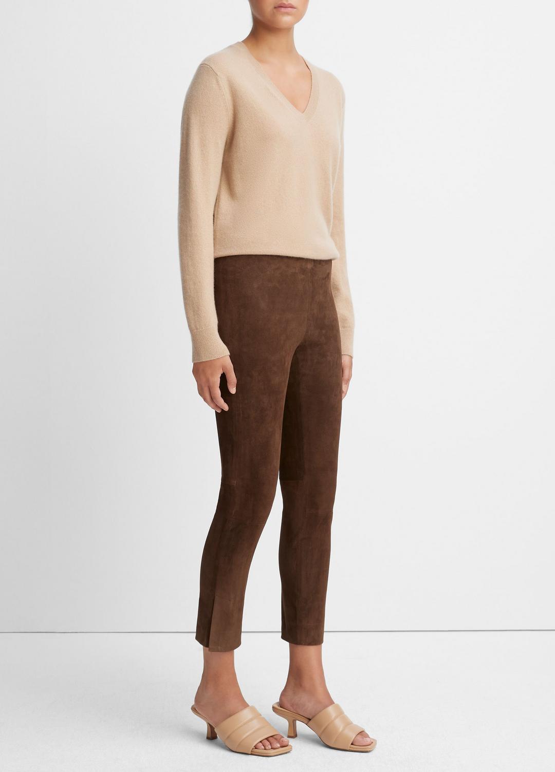 VINCE Women Stretch Suede Split Hem Crop Legging in Leggings