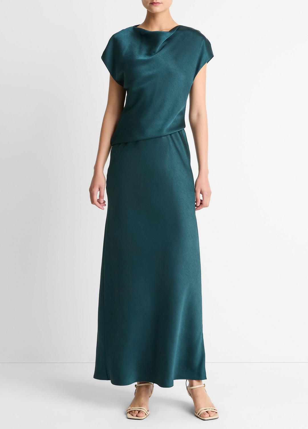 VINCE Women Draped Satin Cowl-Neck Dress in Dresses