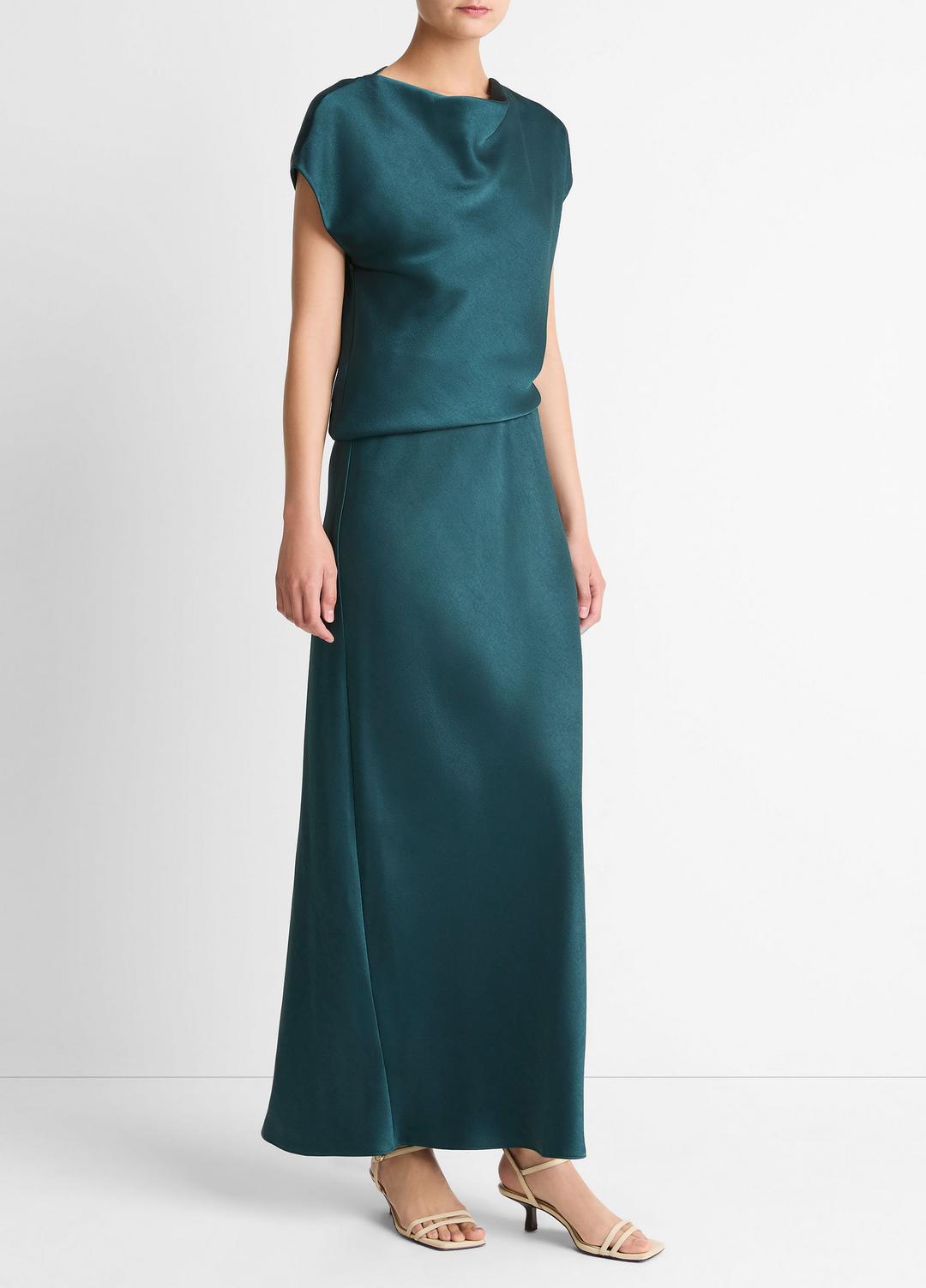 VINCE Women Draped Satin Cowl-Neck Dress in Dresses