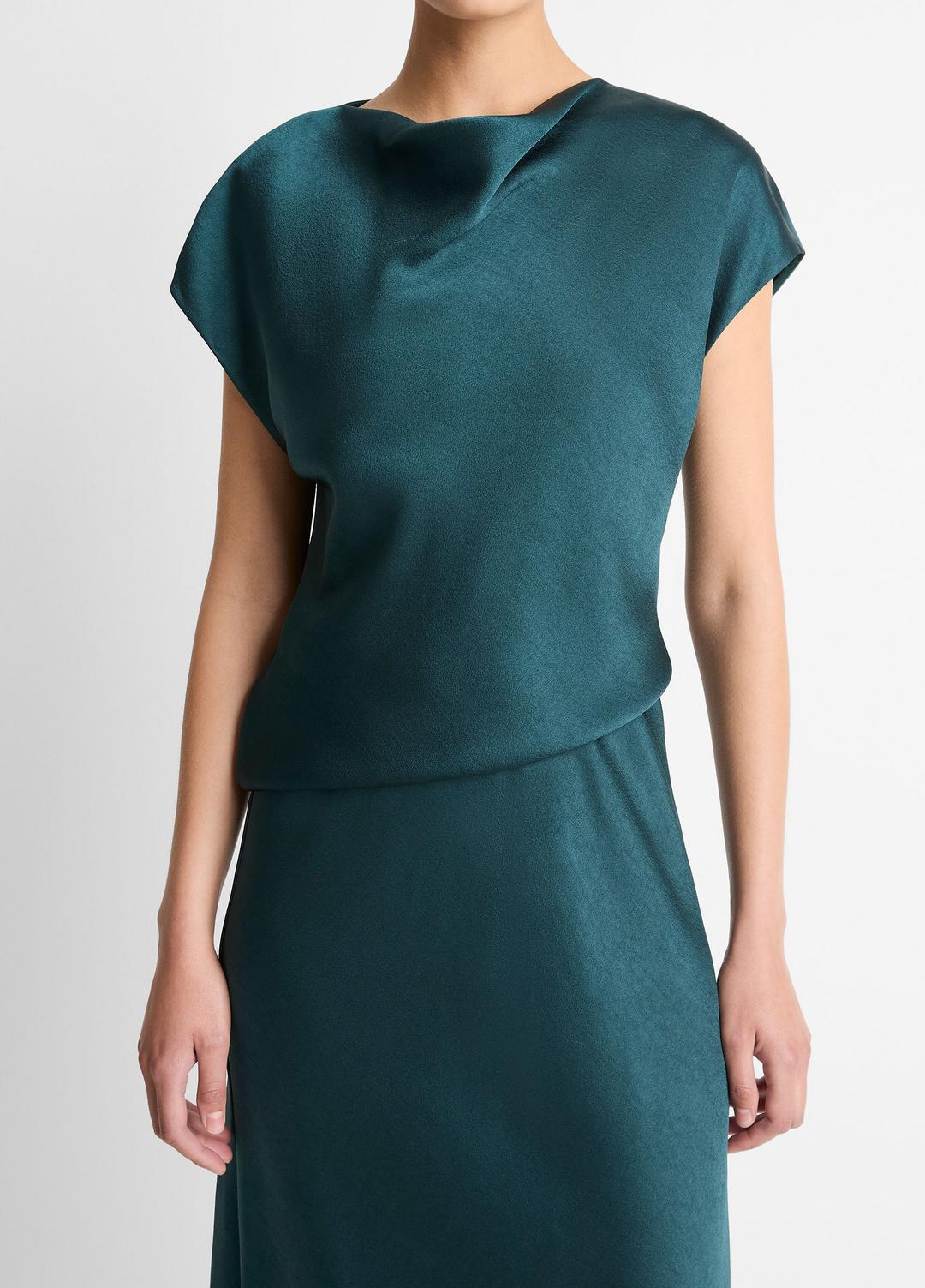 VINCE Women Draped Satin Cowl-Neck Dress in Dresses