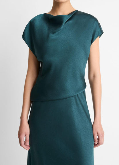 VINCE Women Draped Satin Cowl-Neck Dress in Dresses