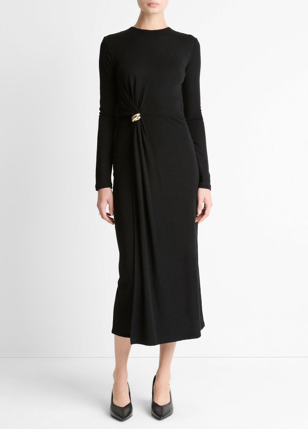 VINCE Women Cinched-Waist Wool-Blend Long-Sleeve Dress in Dresses