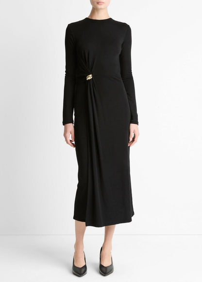 VINCE Women Cinched-Waist Wool-Blend Long-Sleeve Dress in Dresses