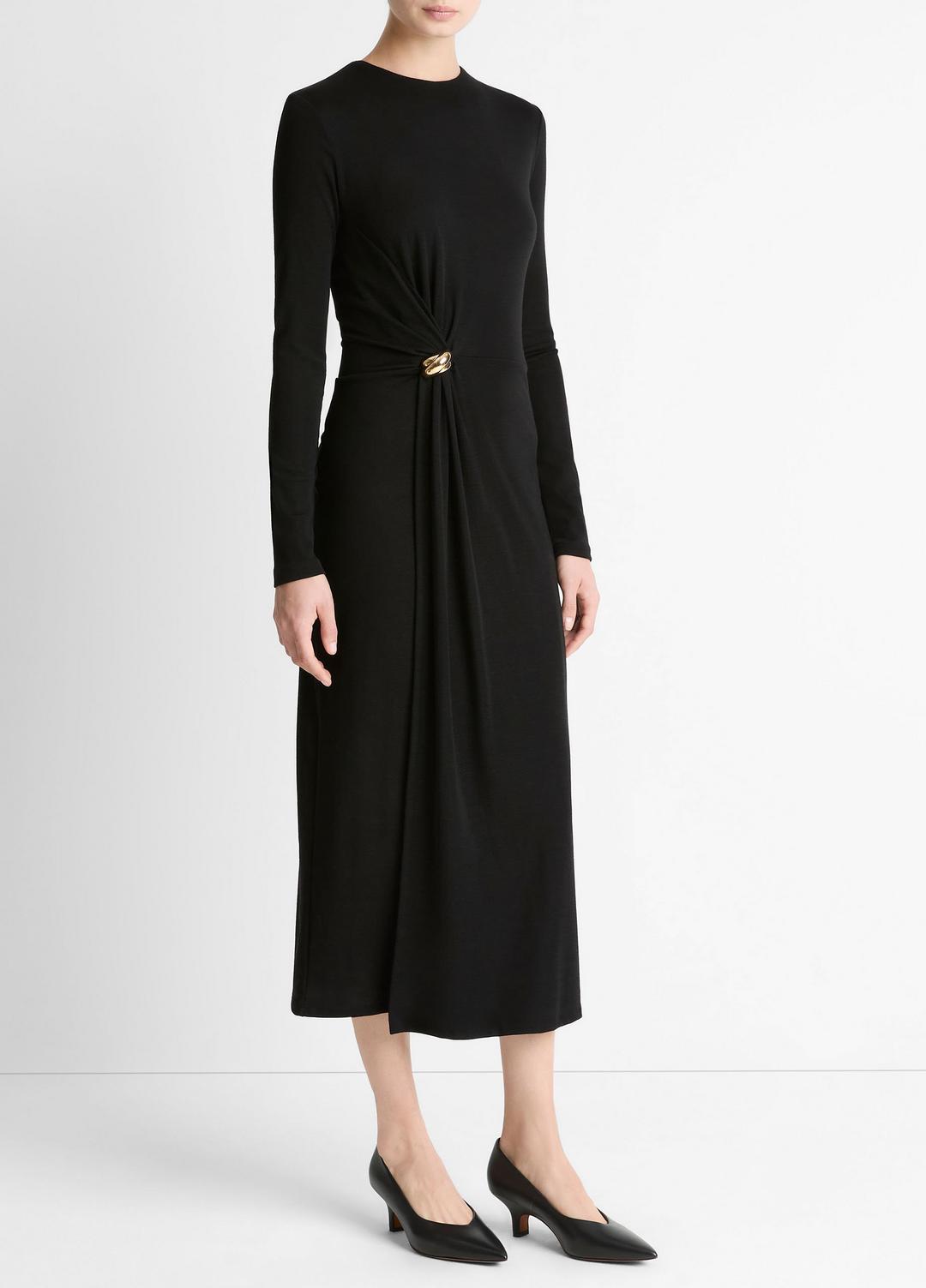 VINCE Women Cinched-Waist Wool-Blend Long-Sleeve Dress in Dresses