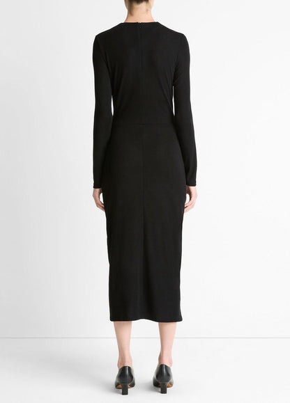 VINCE Women Cinched-Waist Wool-Blend Long-Sleeve Dress in Dresses