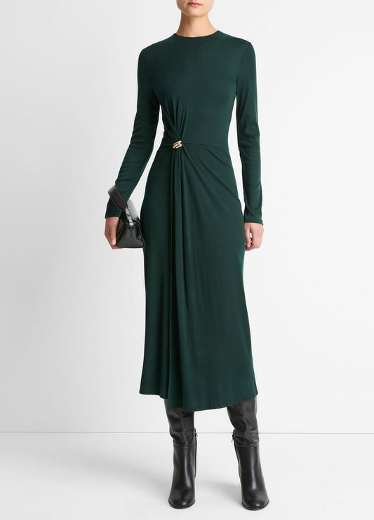 VINCE Women Cinched-Waist Wool-Blend Long-Sleeve Dress in Dresses
