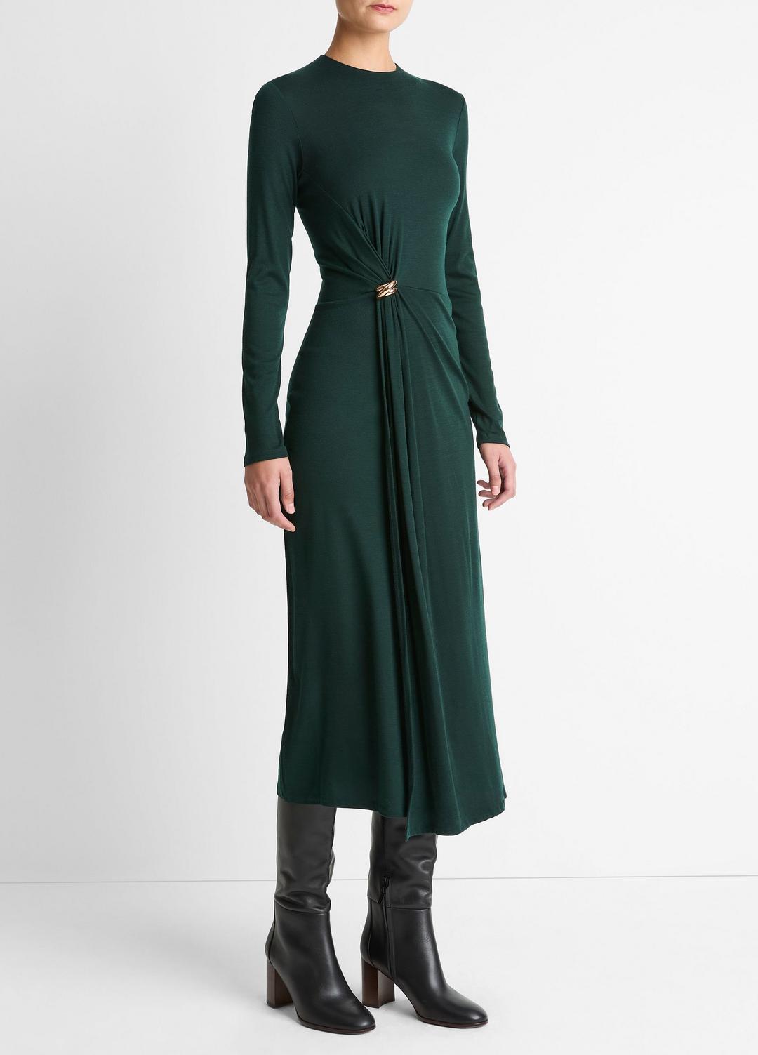 VINCE Women Cinched-Waist Wool-Blend Long-Sleeve Dress in Dresses