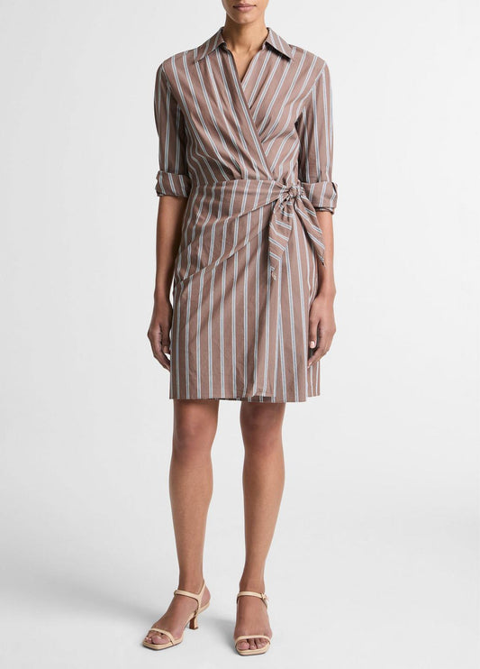 VINCE Women Striped Cotton-Blend Wrap Dress in Dresses