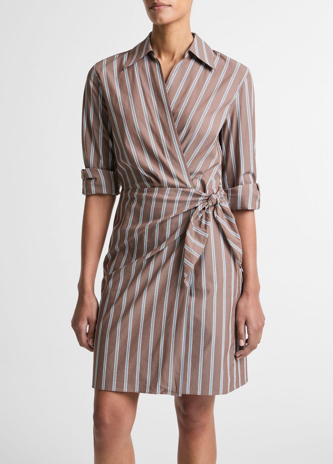 VINCE Women Striped Cotton-Blend Wrap Dress in Dresses