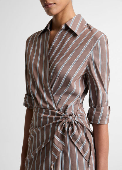 VINCE Women Striped Cotton-Blend Wrap Dress in Dresses
