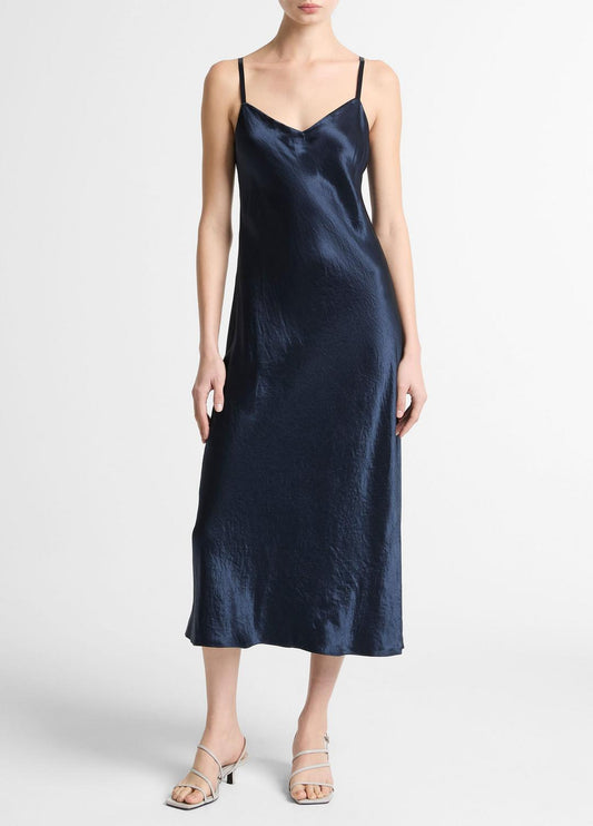 VINCE Women Satin V-Neck Slip Dress in Dresses