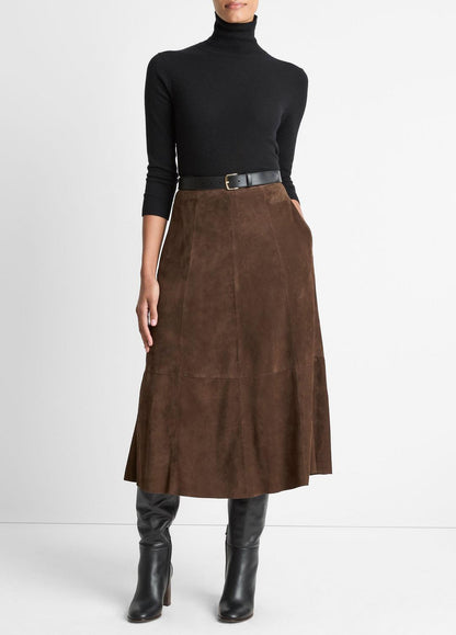 VINCE Women Suede Mid-Rise Flared Skirt in Skirts
