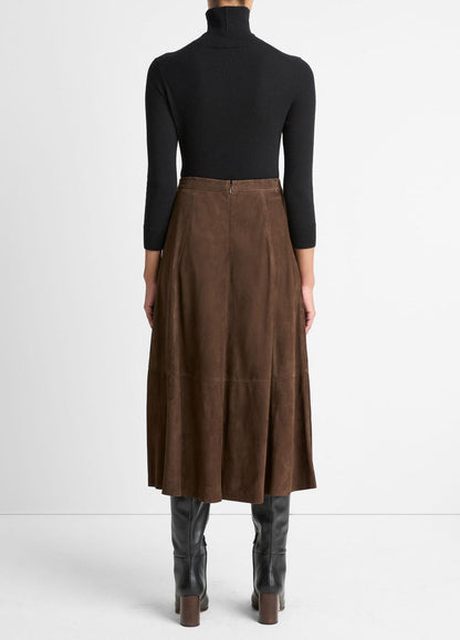 VINCE Women Suede Mid-Rise Flared Skirt in Skirts