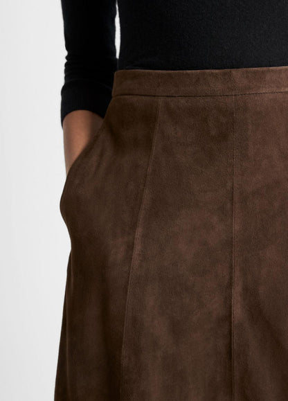 VINCE Women Suede Mid-Rise Flared Skirt in Skirts