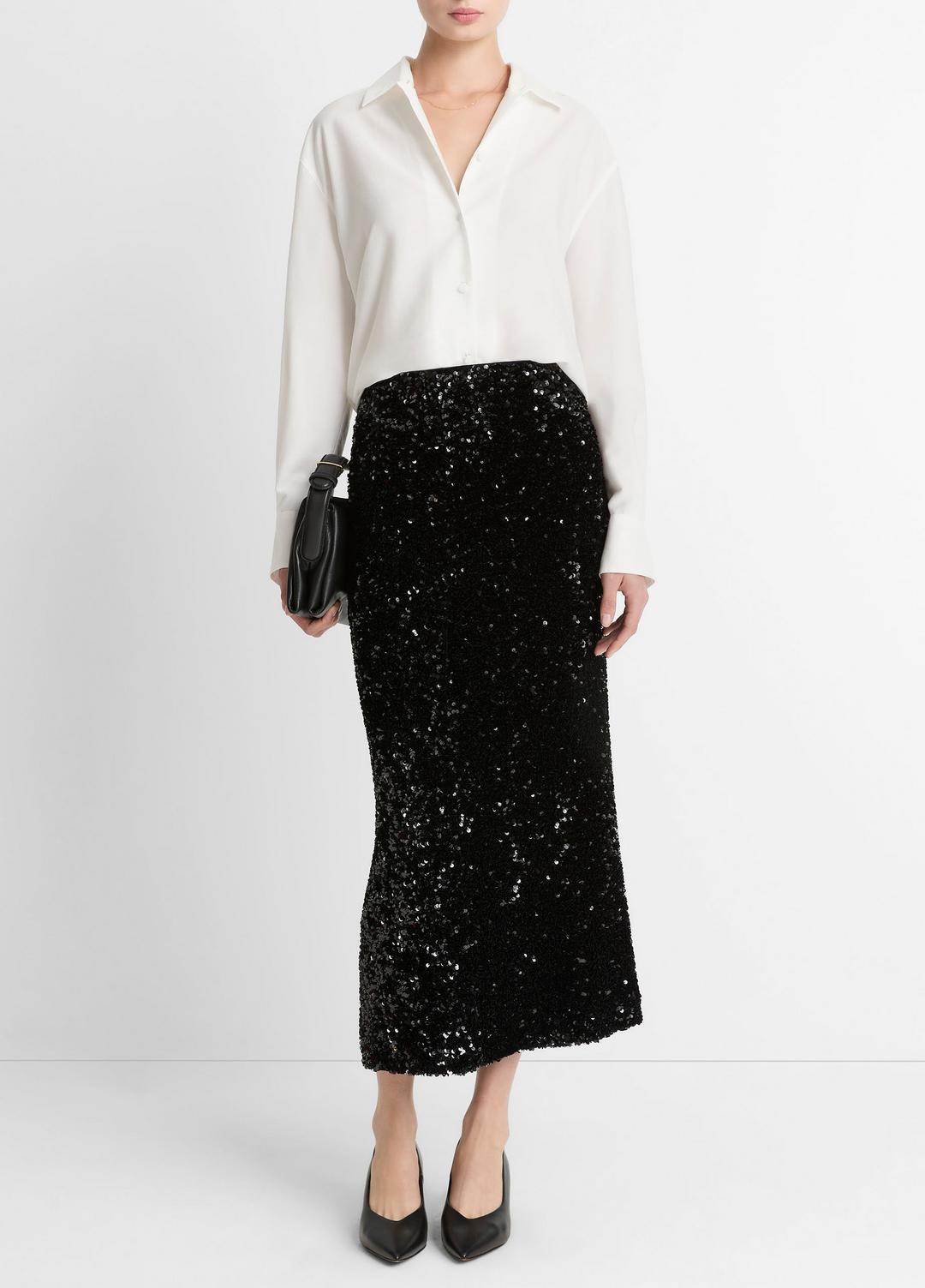 VINCE Women Sequined Velvet Column Skirt in Skirts