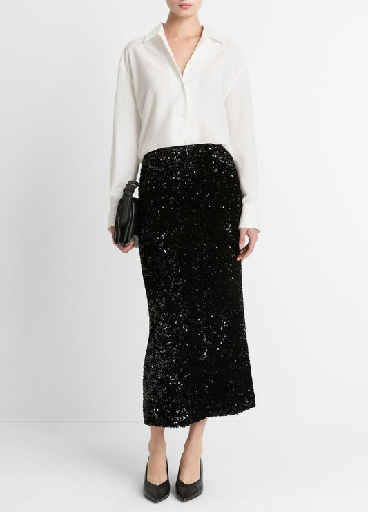 VINCE Women Sequined Velvet Column Skirt in Skirts