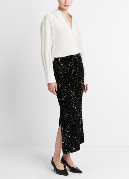 VINCE Women Sequined Velvet Column Skirt in Skirts