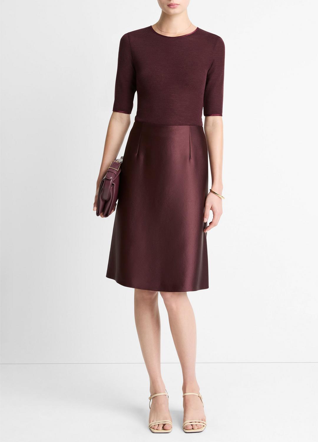 VINCE Women Satin A-Line Knee Skirt in Skirts