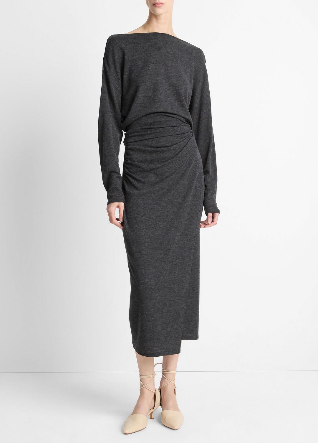VINCE Women Draped-Waist Wool-Blend Midi Skirt in Skirts