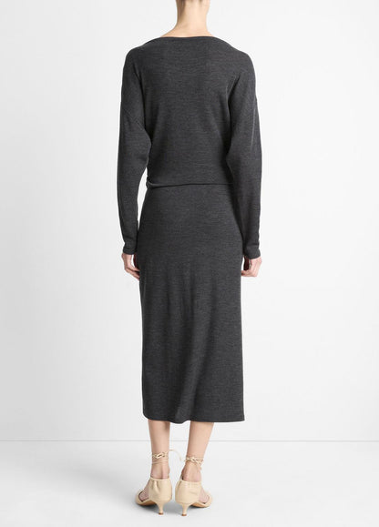 VINCE Women Draped-Waist Wool-Blend Midi Skirt in Skirts