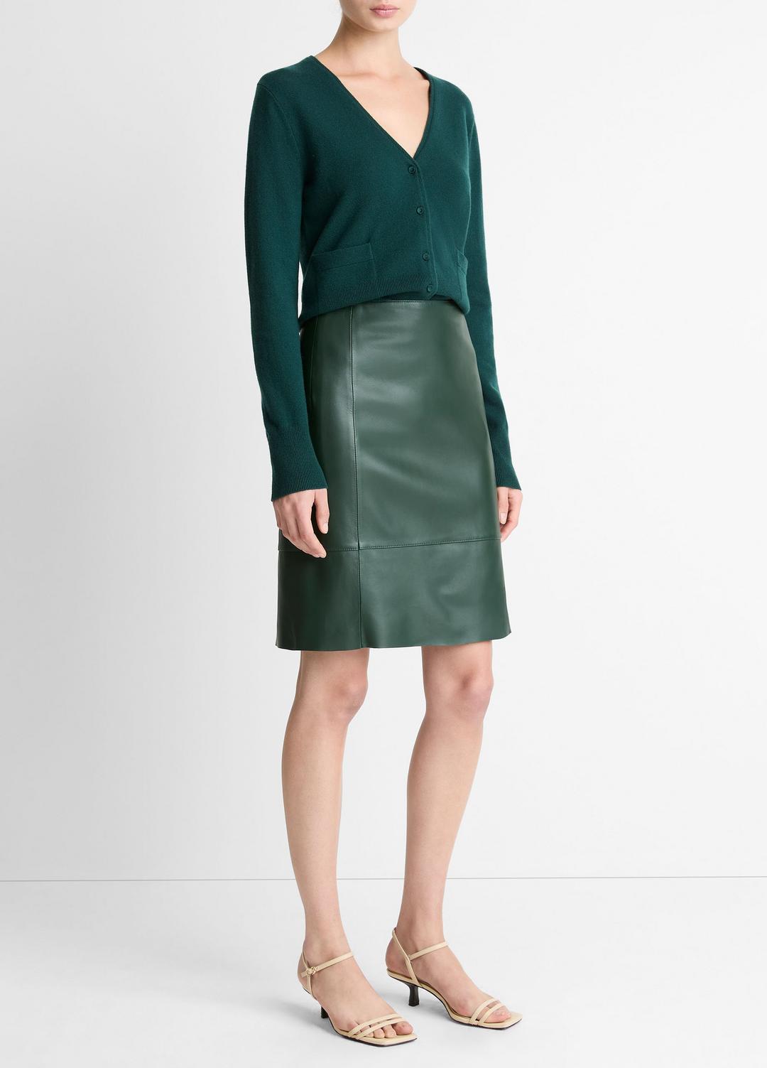 VINCE Women Leather Flared Knee Skirt in Skirts