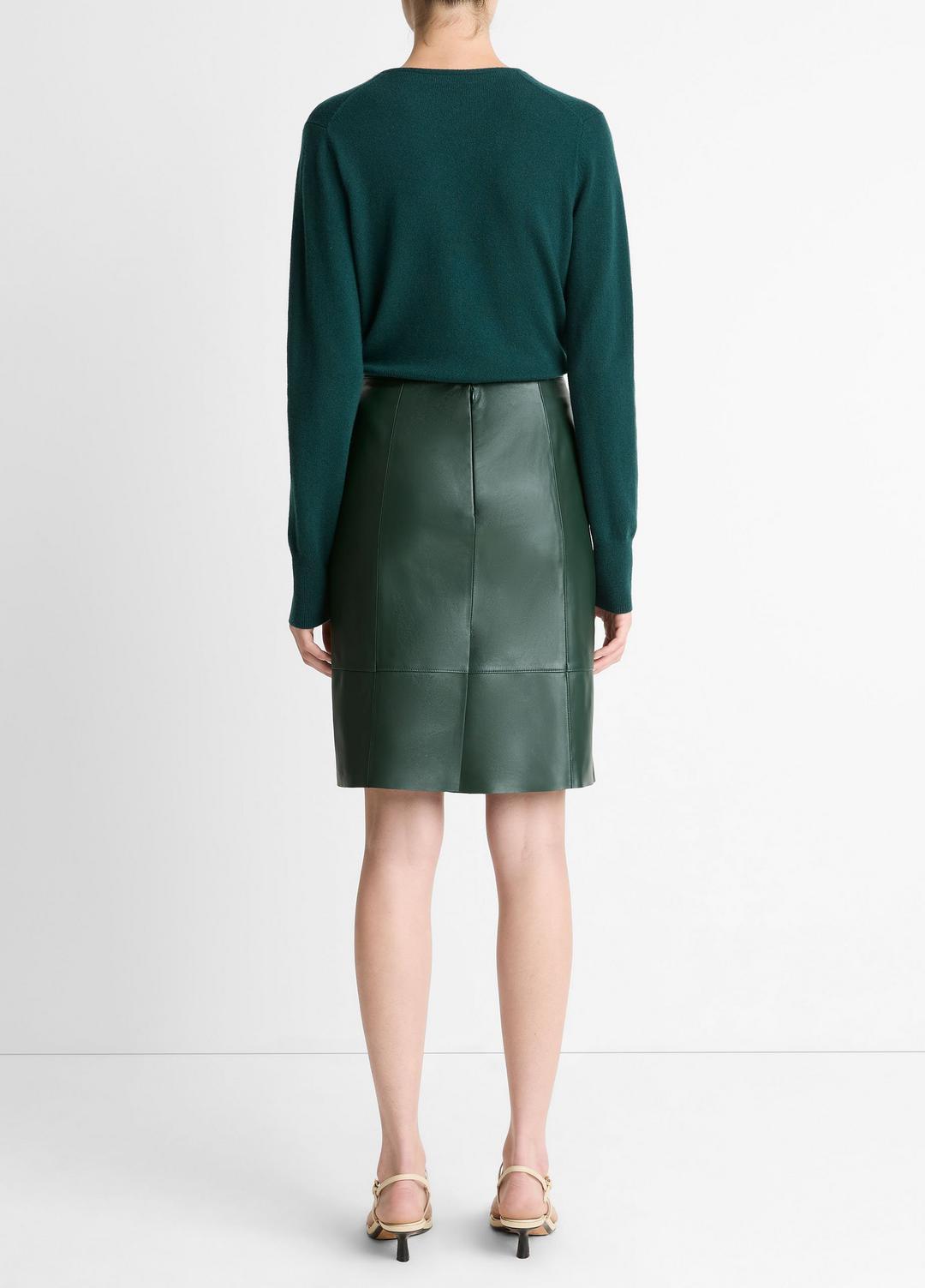 VINCE Women Leather Flared Knee Skirt in Skirts