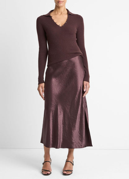 VINCE Women Satin Side-Slit Slip Skirt in Skirts