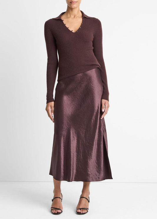 VINCE Women Satin Side-Slit Slip Skirt in Skirts