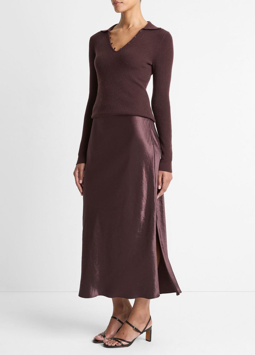 VINCE Women Satin Side-Slit Slip Skirt in Skirts