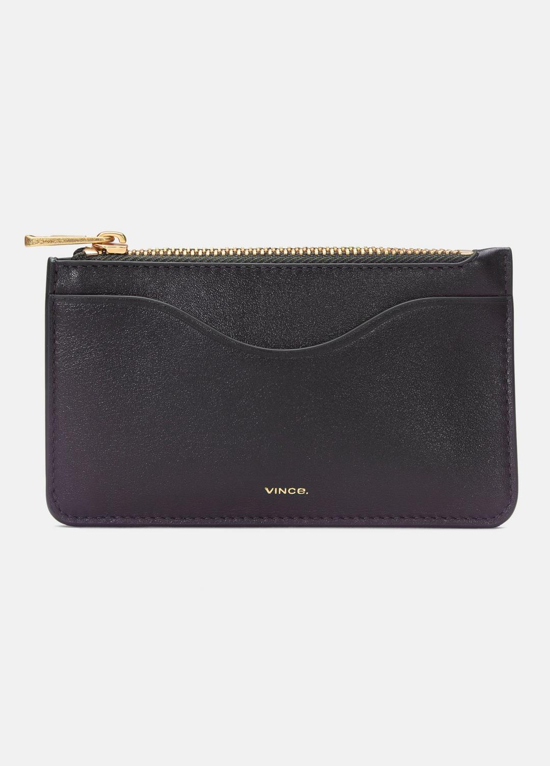 VINCE Women Leather Zip-Top Card Case in Handbags