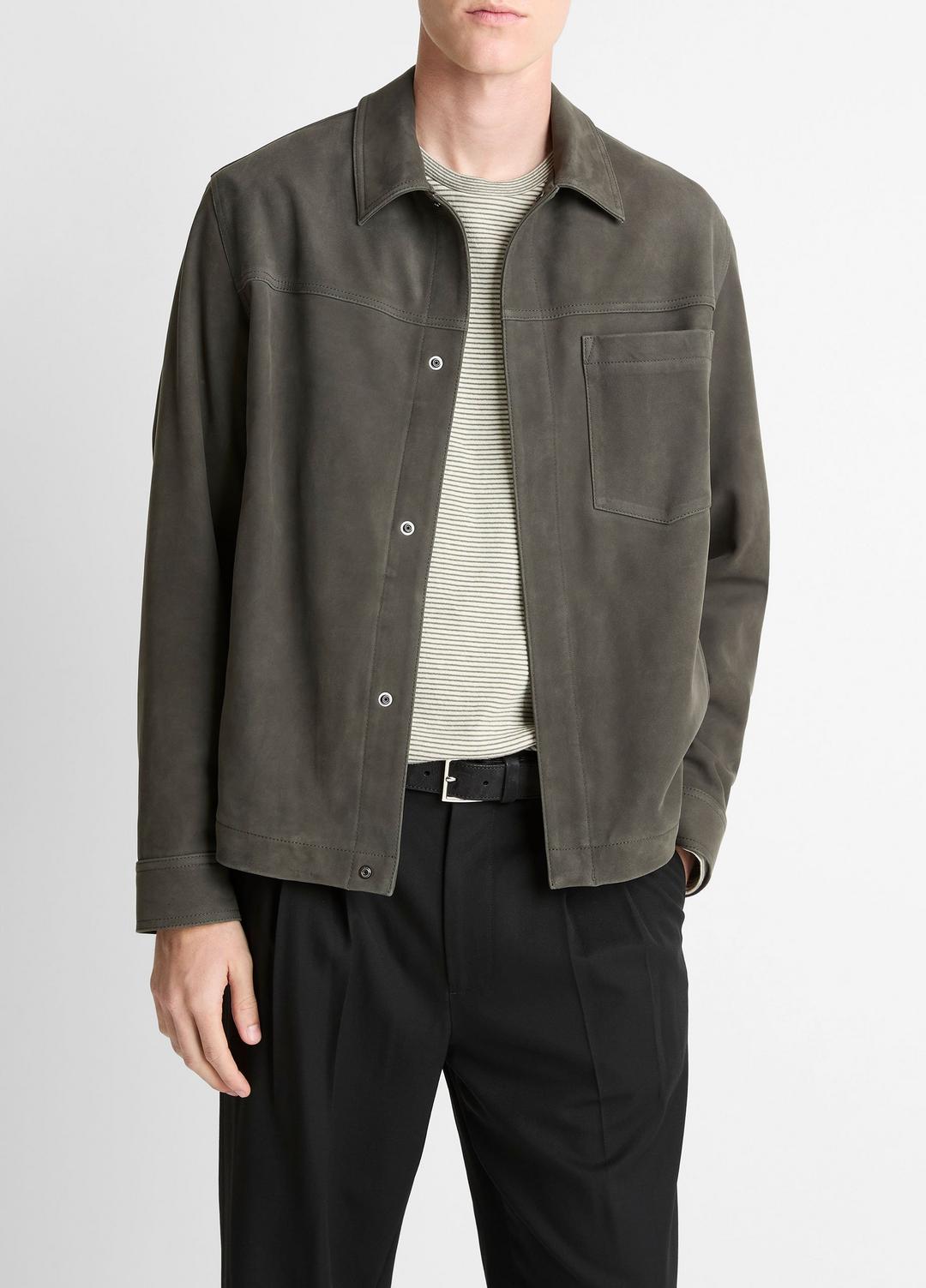 VINCE Men Nubuck Leather Trucker Jacket in Leather Jackets