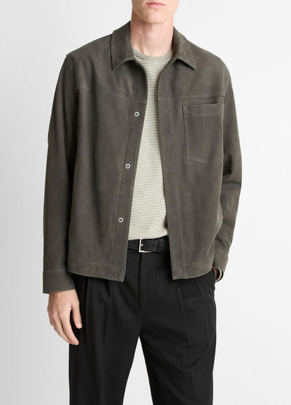 VINCE Men Nubuck Leather Trucker Jacket in Leather Jackets