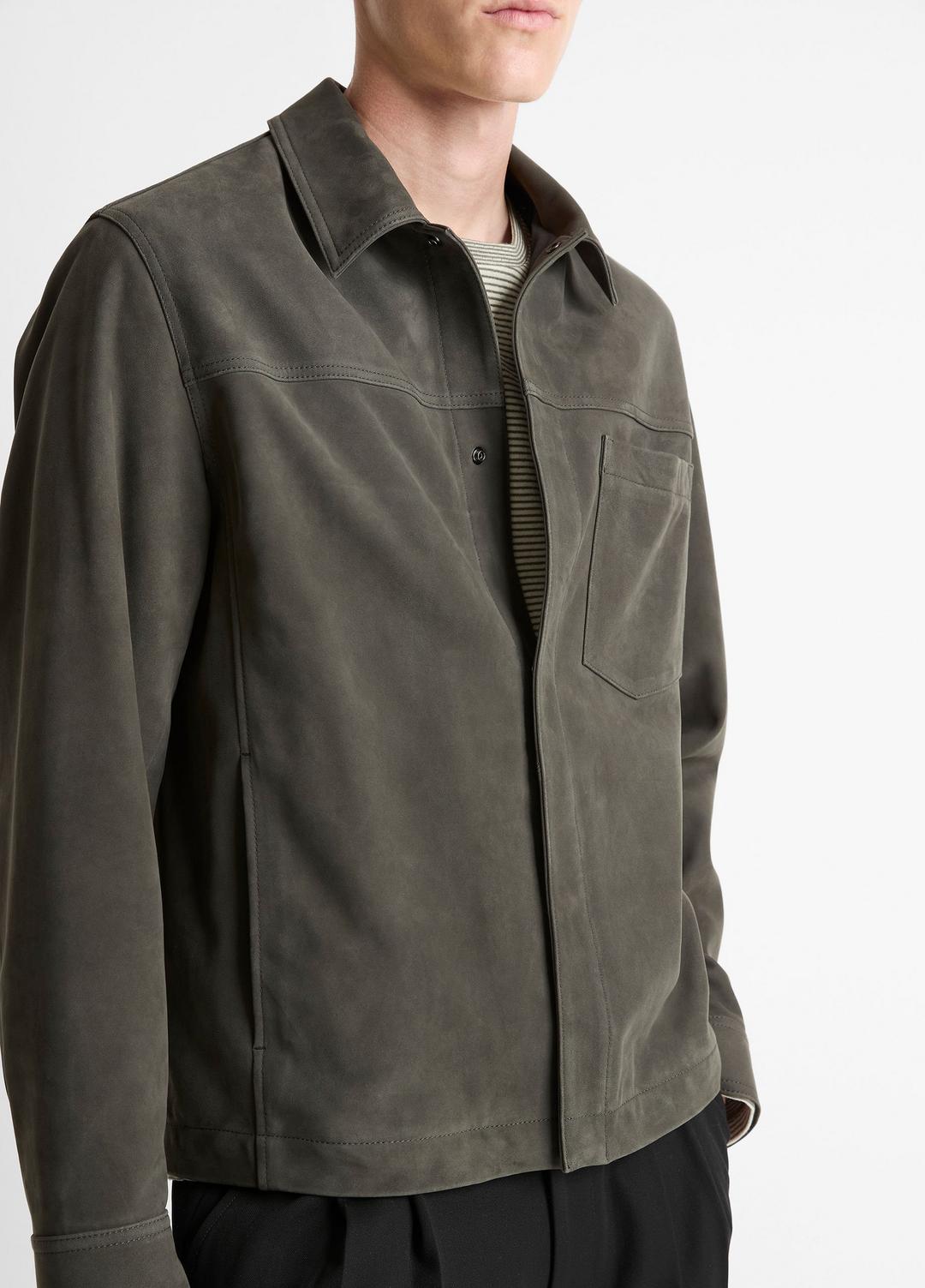 VINCE Men Nubuck Leather Trucker Jacket in Leather Jackets