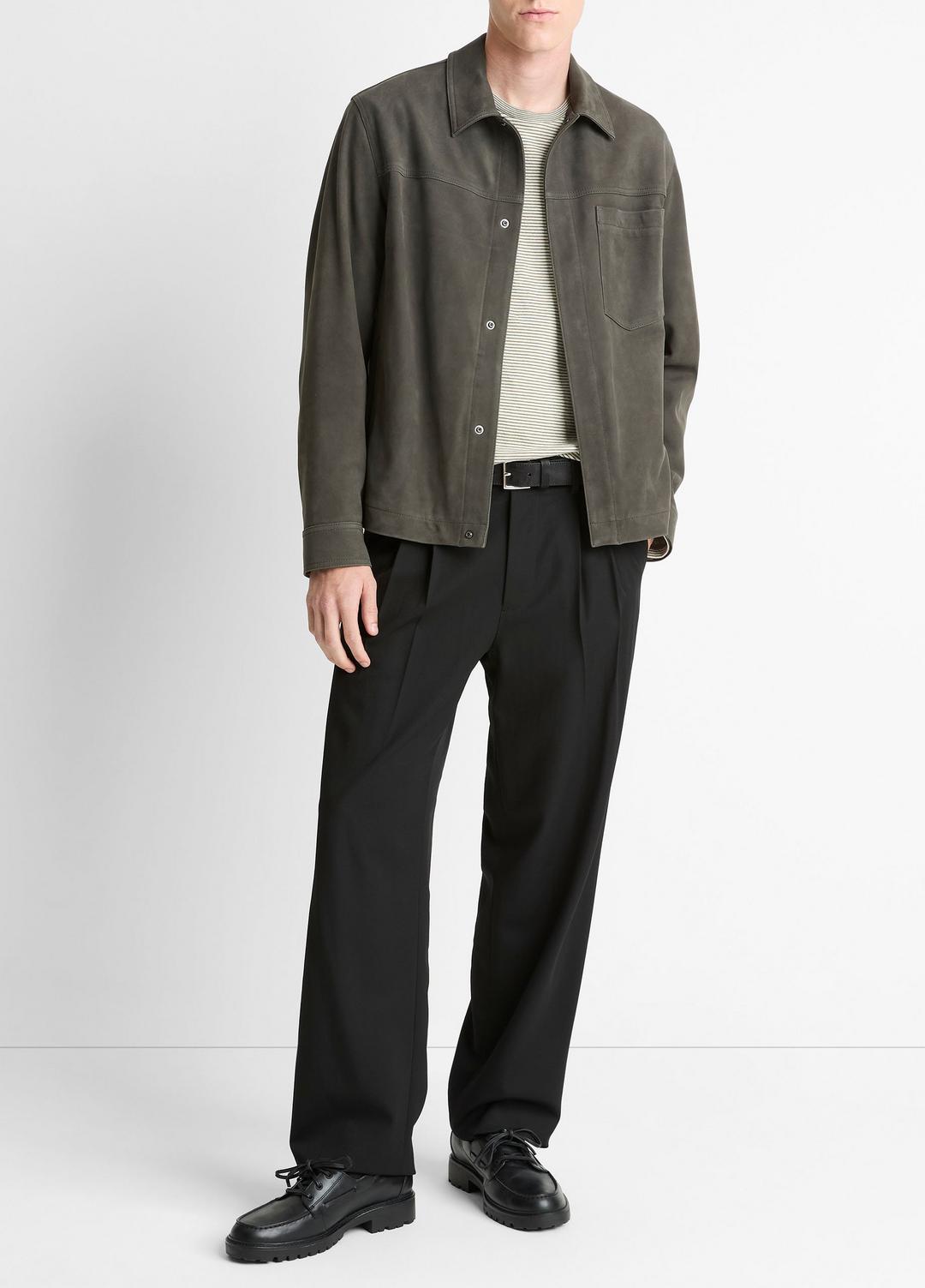 VINCE Men Nubuck Leather Trucker Jacket in Leather Jackets