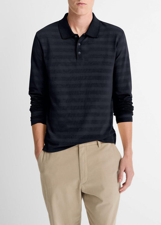 VINCE Men Jacquard-Stripe Cotton Long-Sleeve Polo Shirt in Long Sleeve