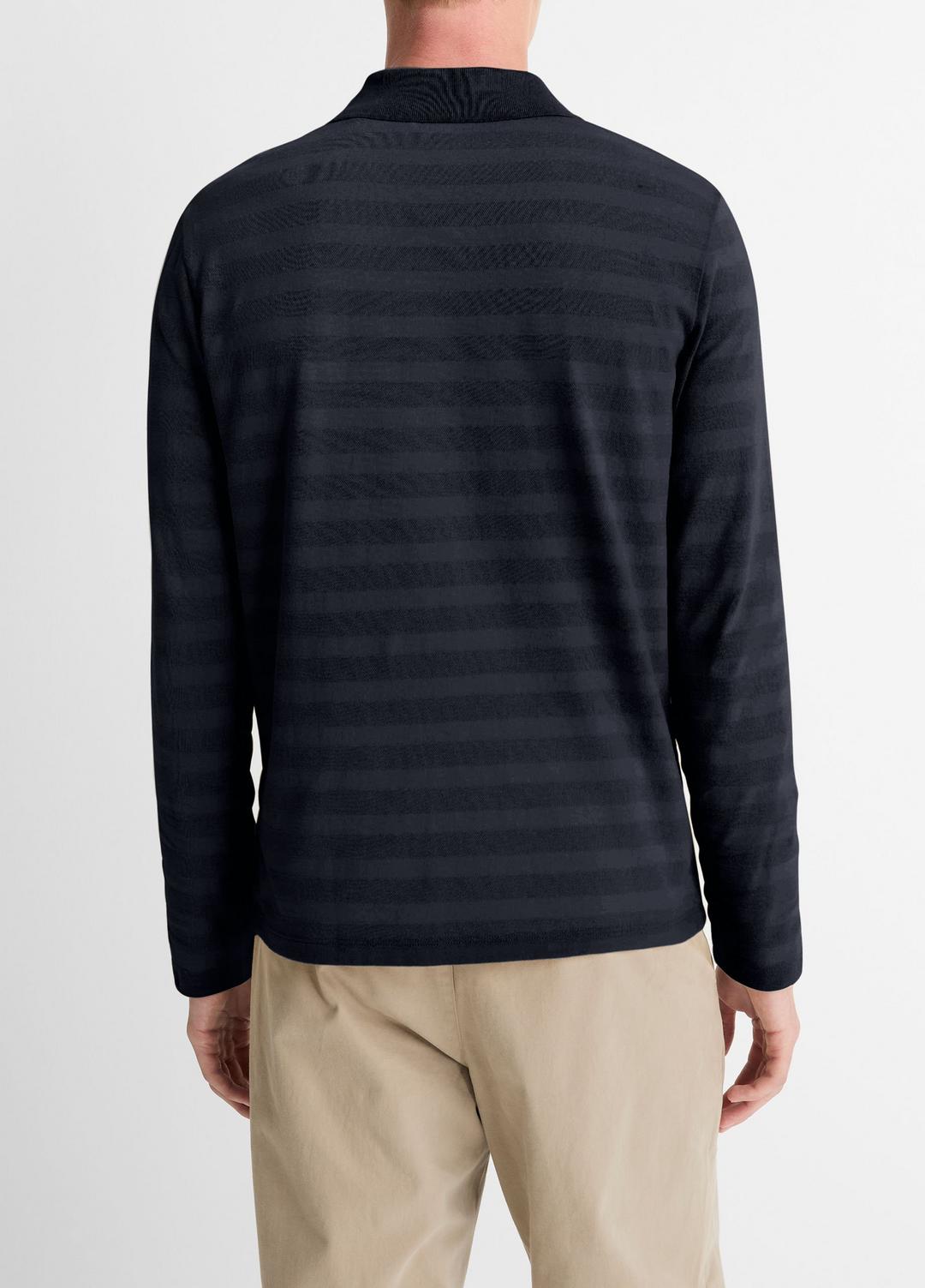 VINCE Men Jacquard-Stripe Cotton Long-Sleeve Polo Shirt in Long Sleeve