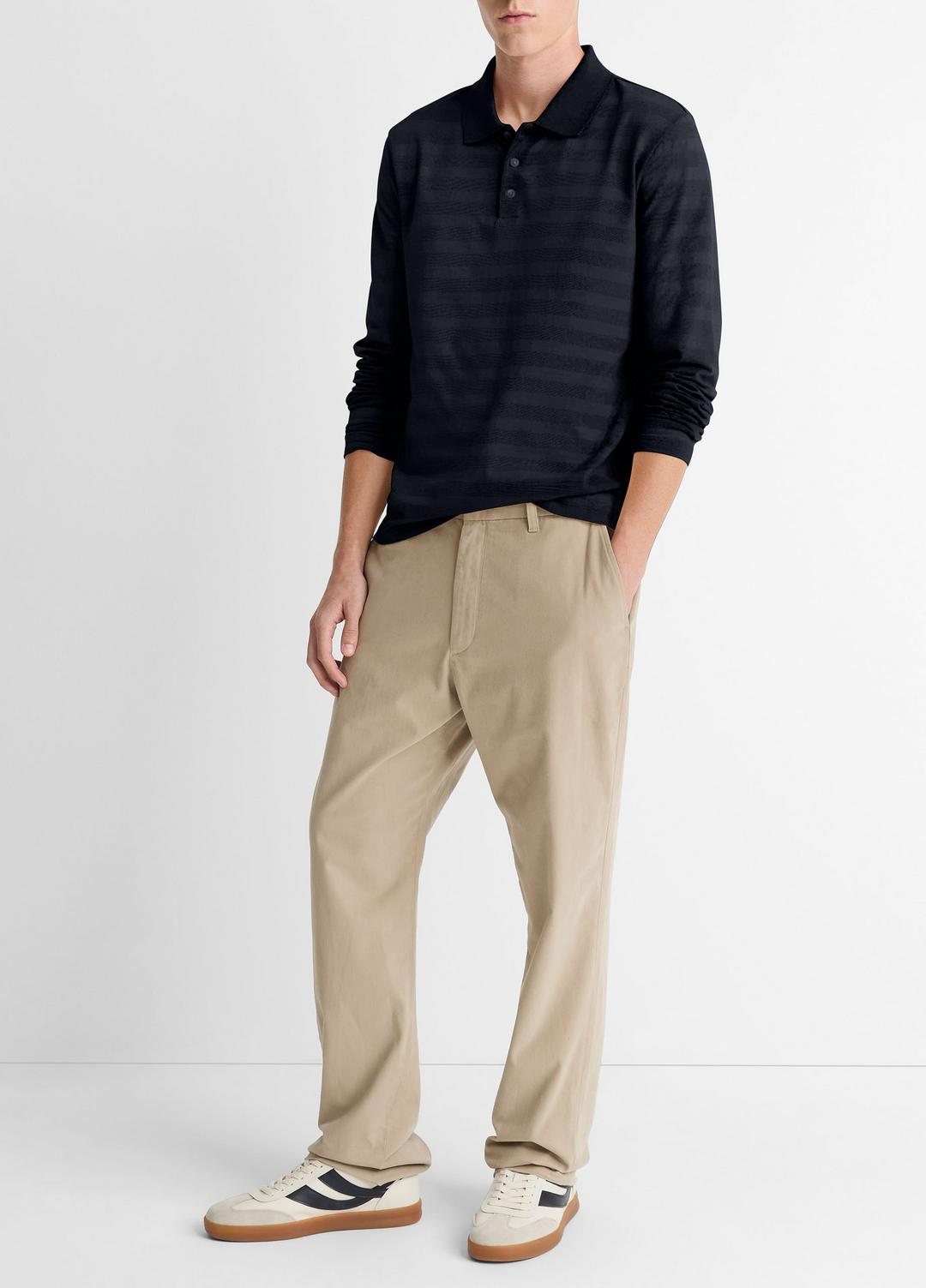 VINCE Men Jacquard-Stripe Cotton Long-Sleeve Polo Shirt in Long Sleeve