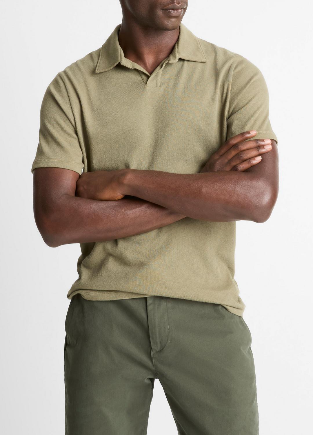 VINCE Men Cotton Johnny-Collar Polo Shirt in Henleys & Polos