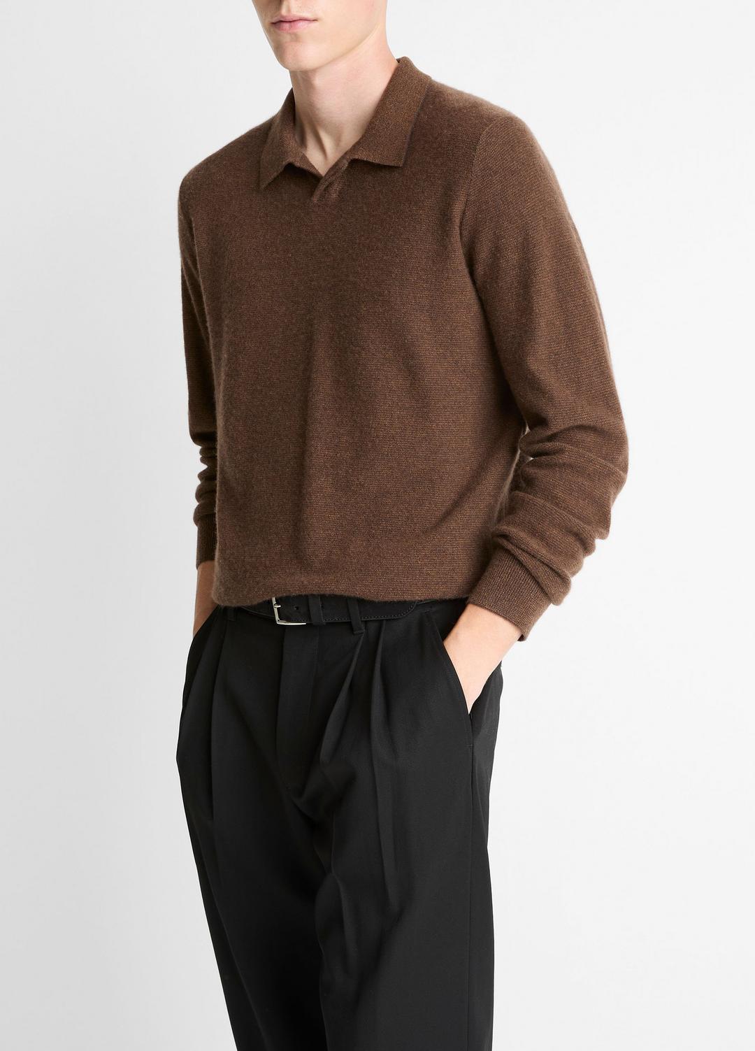 VINCE Men Feed Stripe Plush Cashmere Johnny-Collar Sweater in Cashmere
