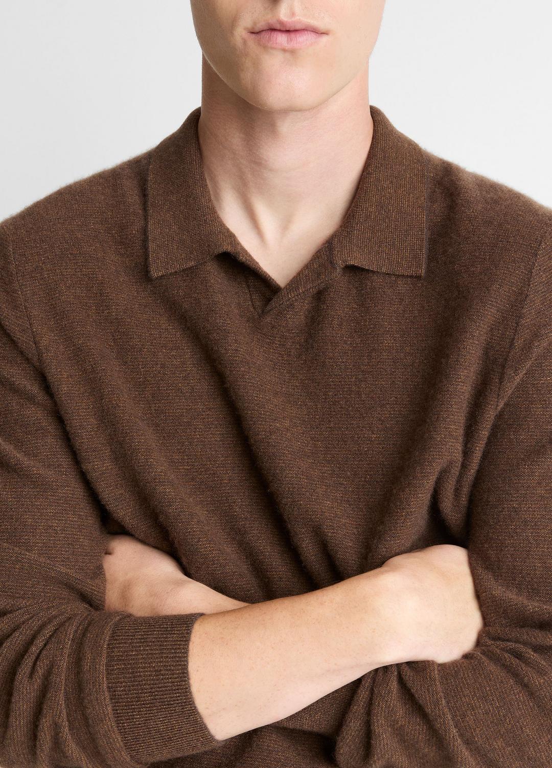 VINCE Men Feed Stripe Plush Cashmere Johnny-Collar Sweater in Cashmere