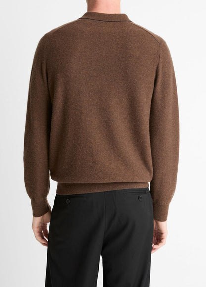 VINCE Men Feed Stripe Plush Cashmere Johnny-Collar Sweater in Cashmere